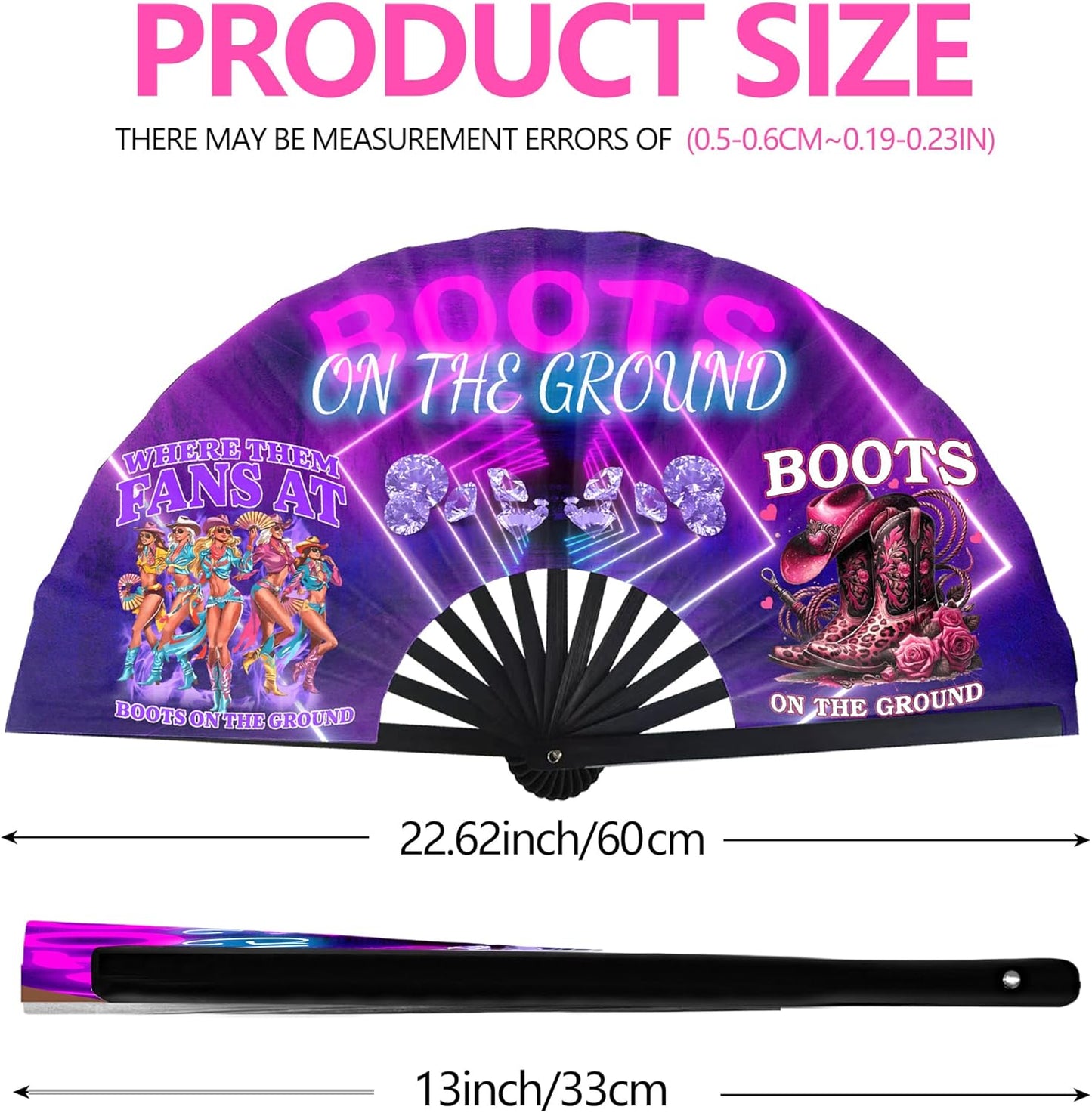 Boots On The Ground Hand Fan,Where Them Fans At Folding Fans,Clapping Clacking Fans For Line Dancing Unique Oriainal Pattern for Party Props Perfect Gifts for Line Dance Lover (Style 9)