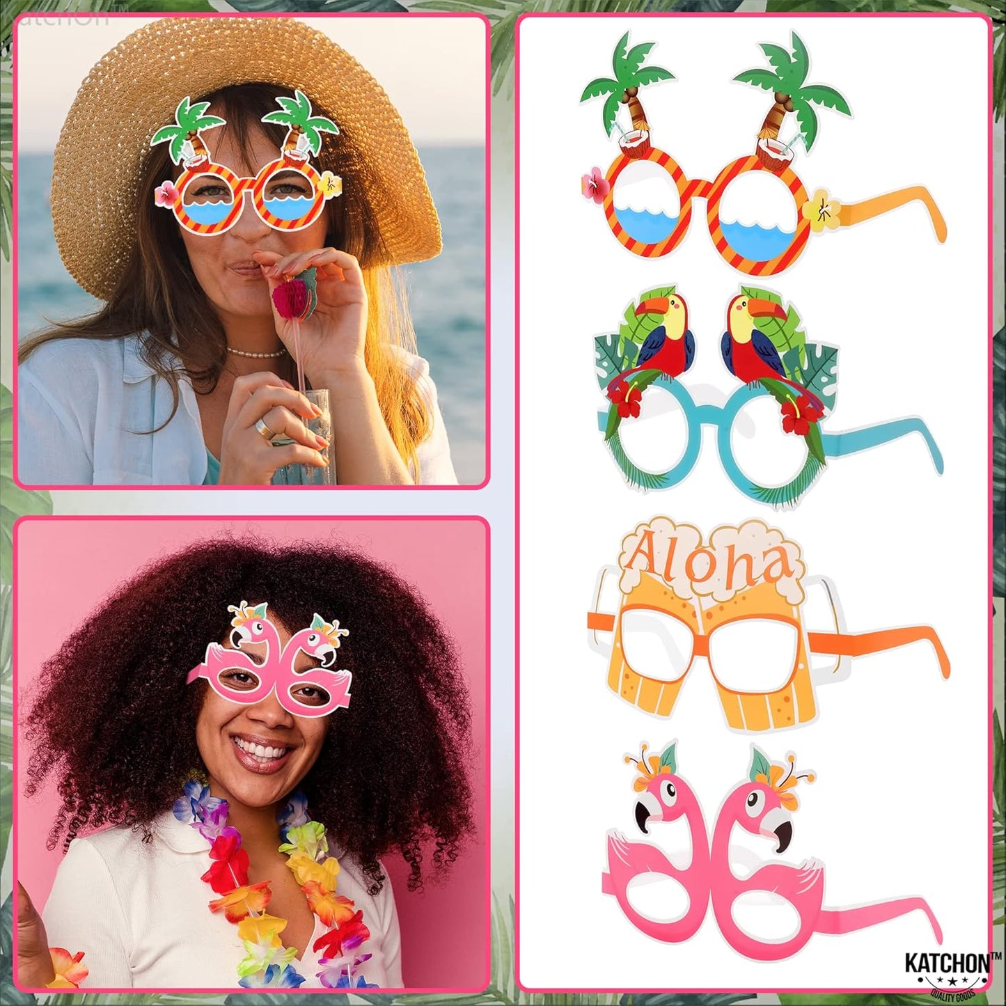 KatchOn, Luau Glasses for Luau Party Decorations - Pack of 12 | Luau Photo Booth Props, Hawaiian Party Decorations | Hawaiian Photo Booth Props, Aloha Party Decorations | Hawaiian Glasses Decorations