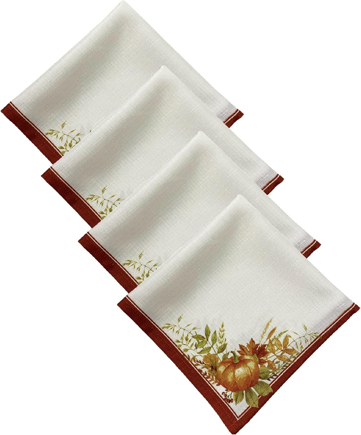 Elrene Home Fashions Autumn Pumpkin Grove Fall Napkins, Seasonal Fall Cloth Napkins, 17" x 17", Set of 4