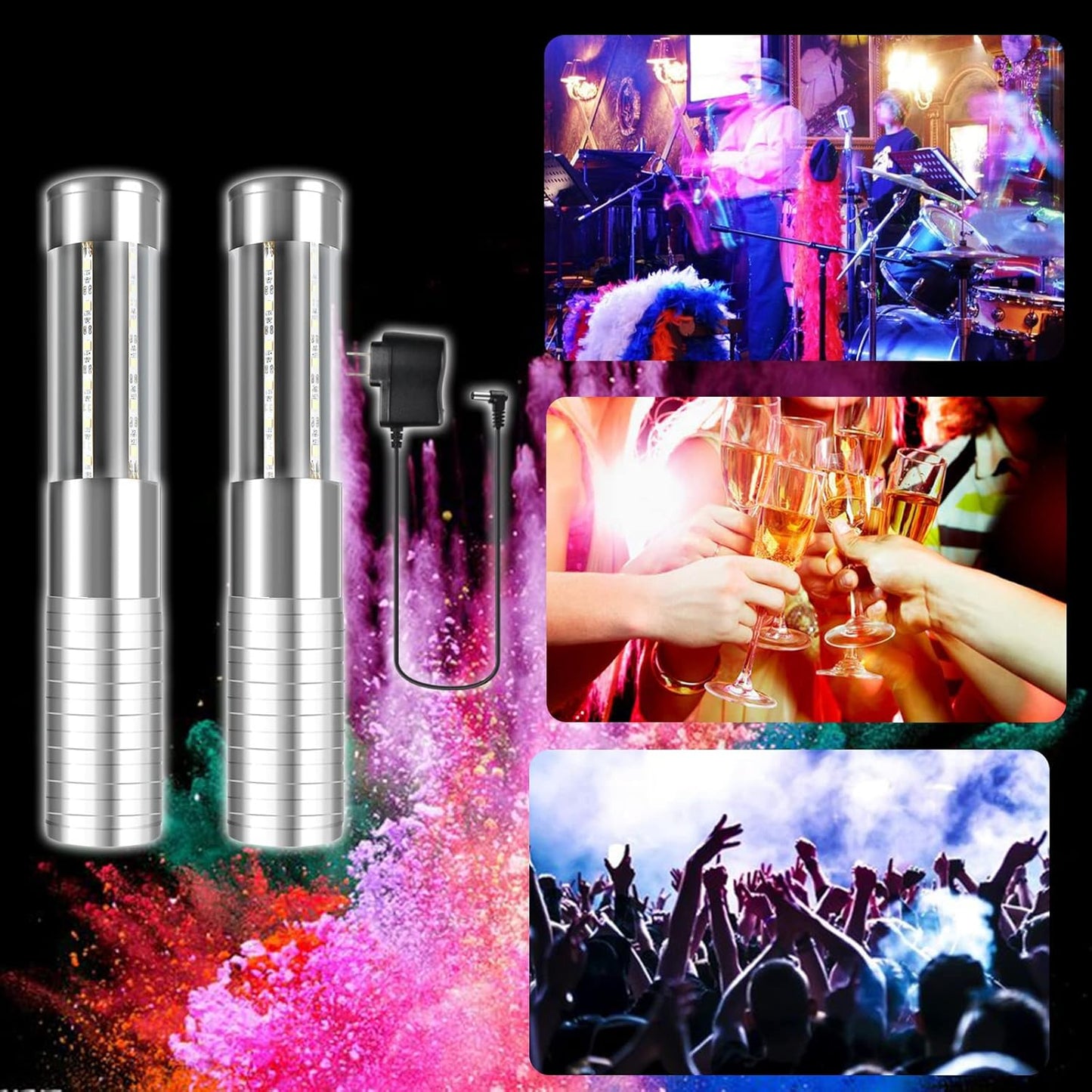 Strobe Baton Light,Stage Handheld Light,Champagne Bottle Sparklers, Recharge led Bottle Service Lights - for Bar Club Birthday Weddings Parties (Sliver 2 PC)
