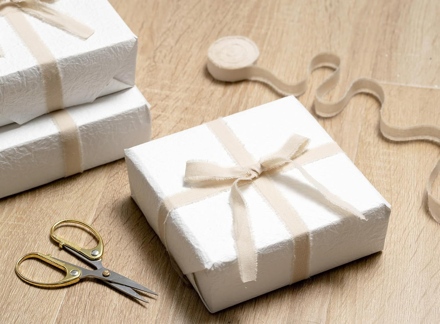 Nude Ribbon 5/8" x 21 Yards with Frayed Fringe Fabrics Cotton Ribbons for Gift Wrapping Wedding Invitations Flower Bouquet Baby Shower