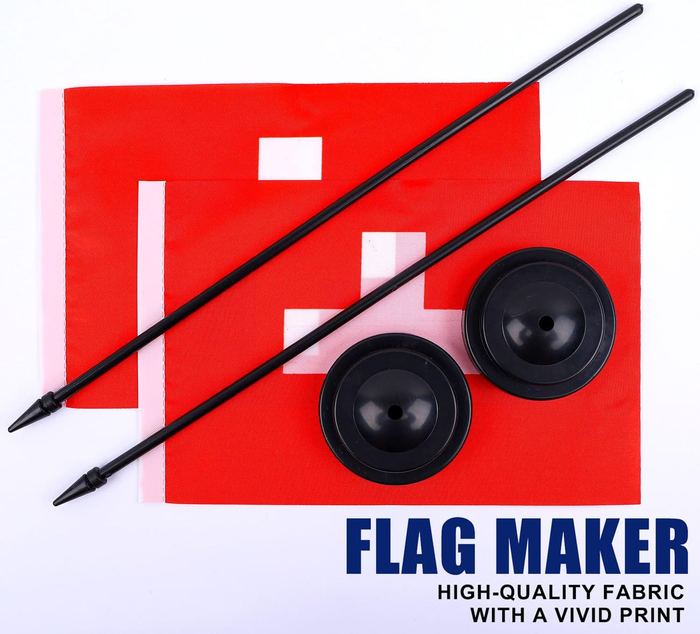 Switzerland Desk Flag 12" Solid Pole Deluxe Set Swiss Flags Banner Mini Small Switzerland Office Table Flags with Black Stand Base Desktop Decorations(2Pack)