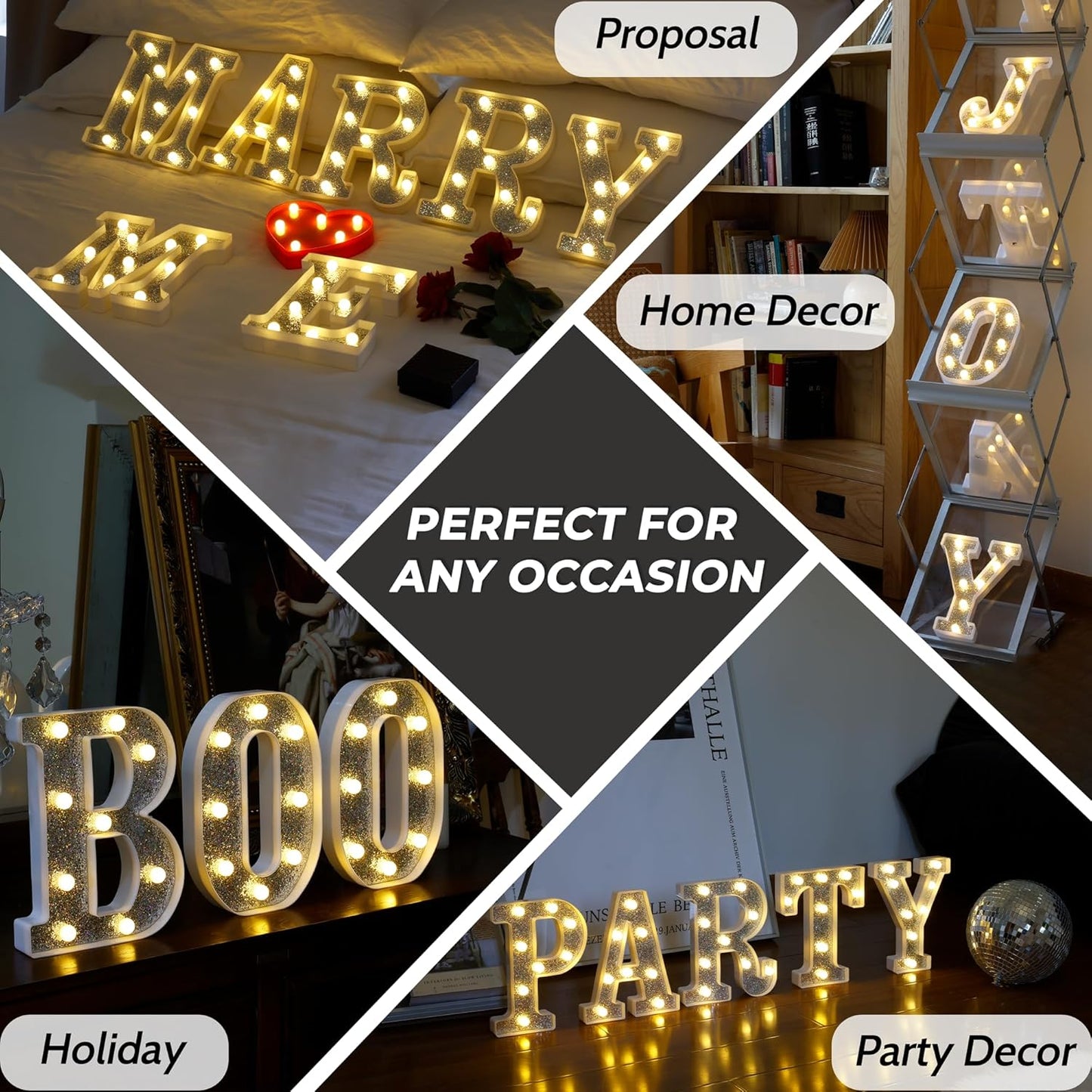 Marquee Light Up Letters, Glitter Silver LED Letter Lights Battery Powered Alphabet Letter Sign for Night Light Wedding Birthday Party Cafe Bar Decoration Girls Room Decor - G