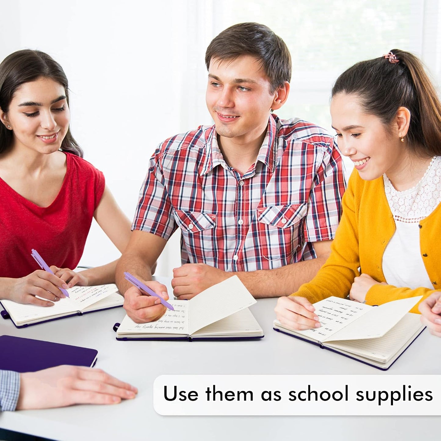 feela 5 Pack Journal Notebook Bulk for School, Hardcover Business Notebooks Classic Ruled Lined Journals with Pen Holder for Work Note Taking, with 5 Black Pens, 120 GSM, 5.1”x8.3”, A5, Purple