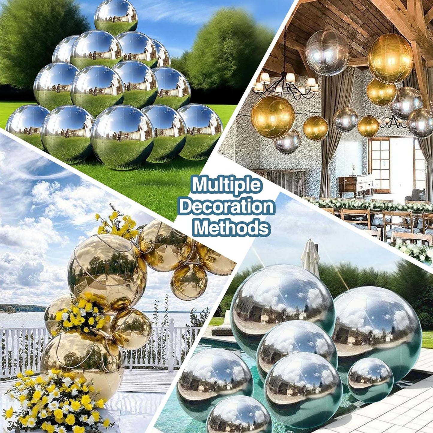 Inflatable Mirror Ball, Iridescent Big Shinny Balls Reusable Large PVC Disco Ball Balloon for Large Event Decoration, Party, Wedding Decor, Concerts, Stage (1 Pcs, 0.5m/19.7in with Air Pump)