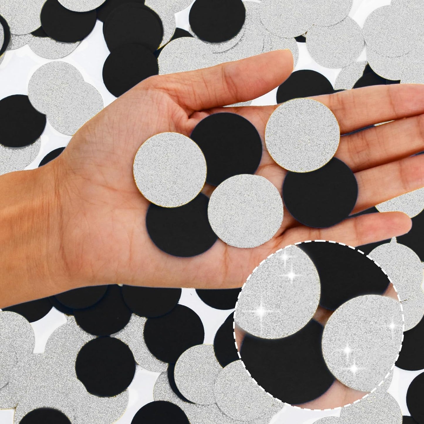 300Pcs Glitter Silver And Black Table confetti,Paper Circle Dots Confetti for Birthday Party Halloween Bachelorette Wedding Baby Shower Graduation Decorations