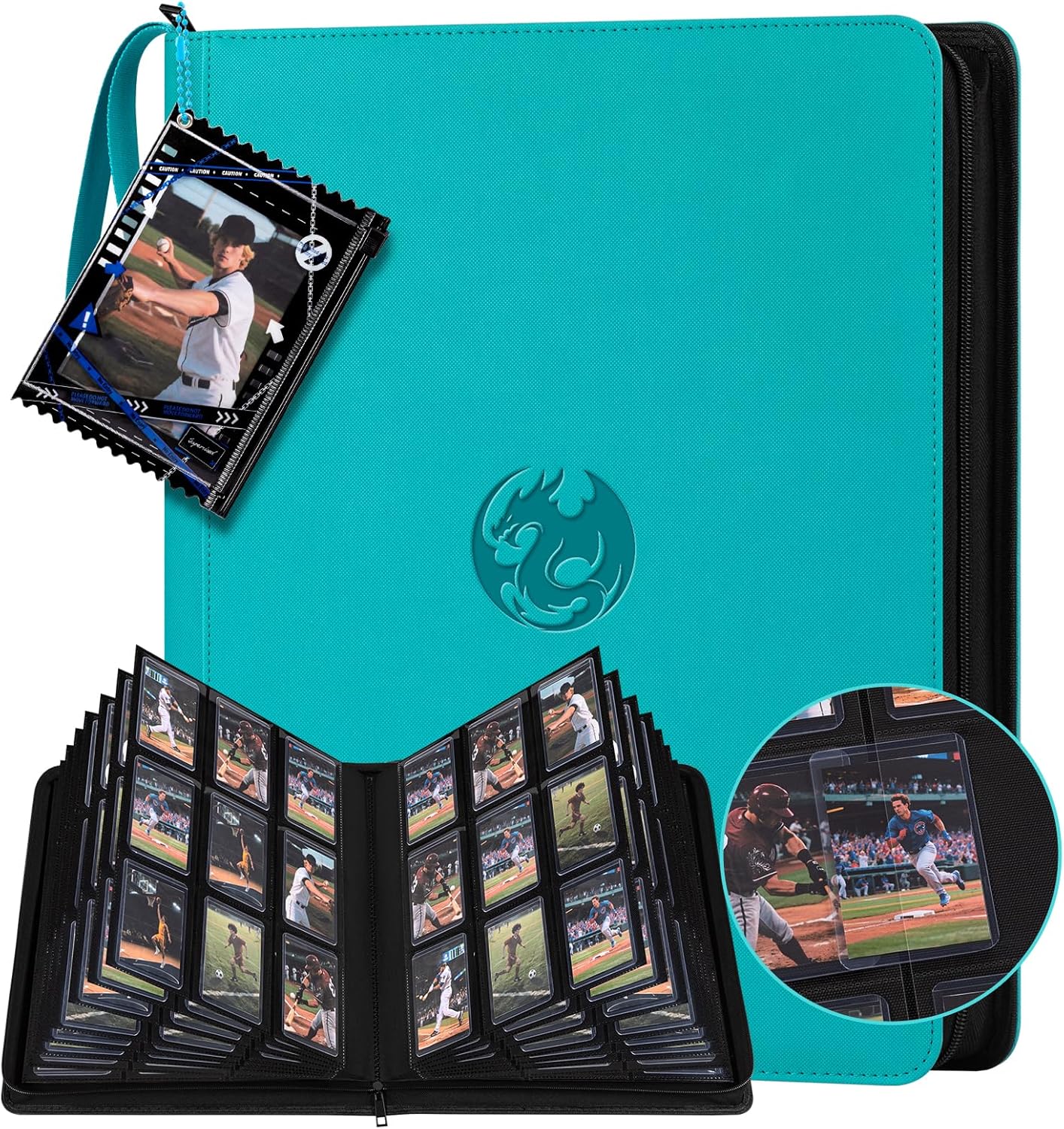 9-Pocket Toploader Binder, Baseball Football Sports Game Cards for 3"x4" Rigid Toploaders Trading Card Collection Album Holds 288 Cards Waterproof Storage Book Easy to Insert(Green)
