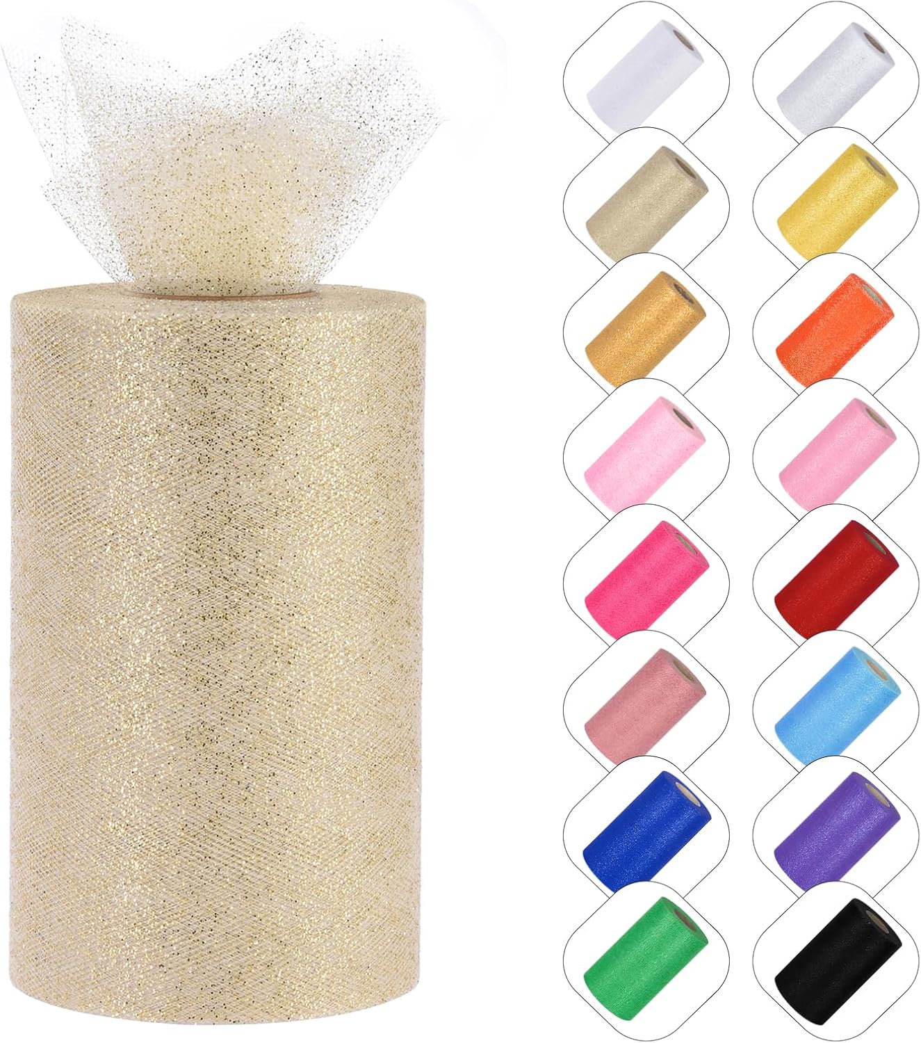 Glitter Tulle Rolls 6” by 50 Yards Sparkle Tulle Fabric Ribbon Sequin Tulle Netting Rolls for DIY Tutu Skirt Wedding Birthday Party Decoration (Ivory)