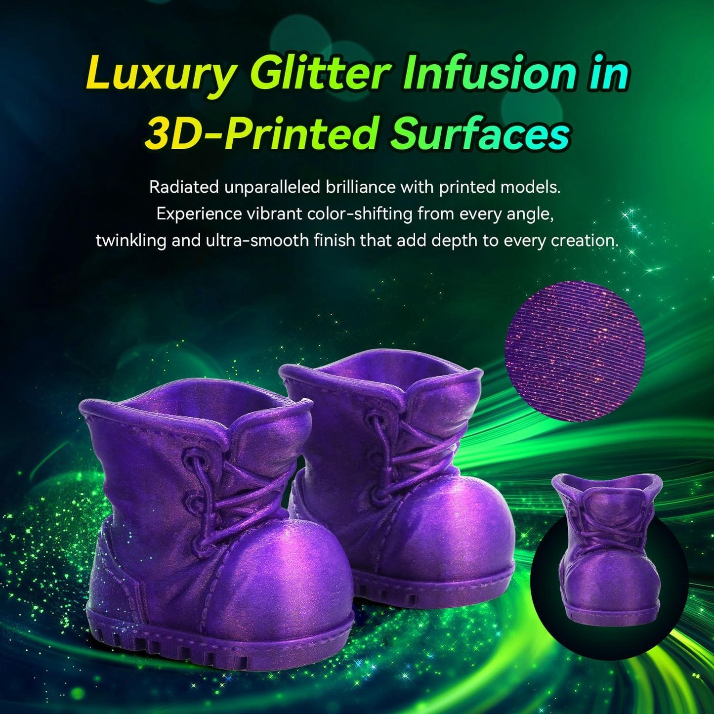 FLASHFORGE Xmas Series Rapid PLA Filament Aurora Purple, High Flow Speedy 3D Printer Filament Max 500mm/s High-Speed Printing, Radiated Unparalleled Brilliance, Twinkling and Ultra-Smooth Finish