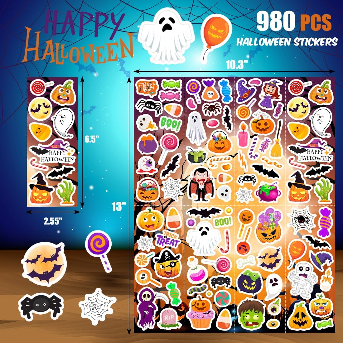 Halloween Stickers 980Pcs Assorted Halloween Stickers for Kids Halloween Party Favors, Classroom Crafts, Goodie Bags, Decorations, Trick or Treat Halloween Party Supplies