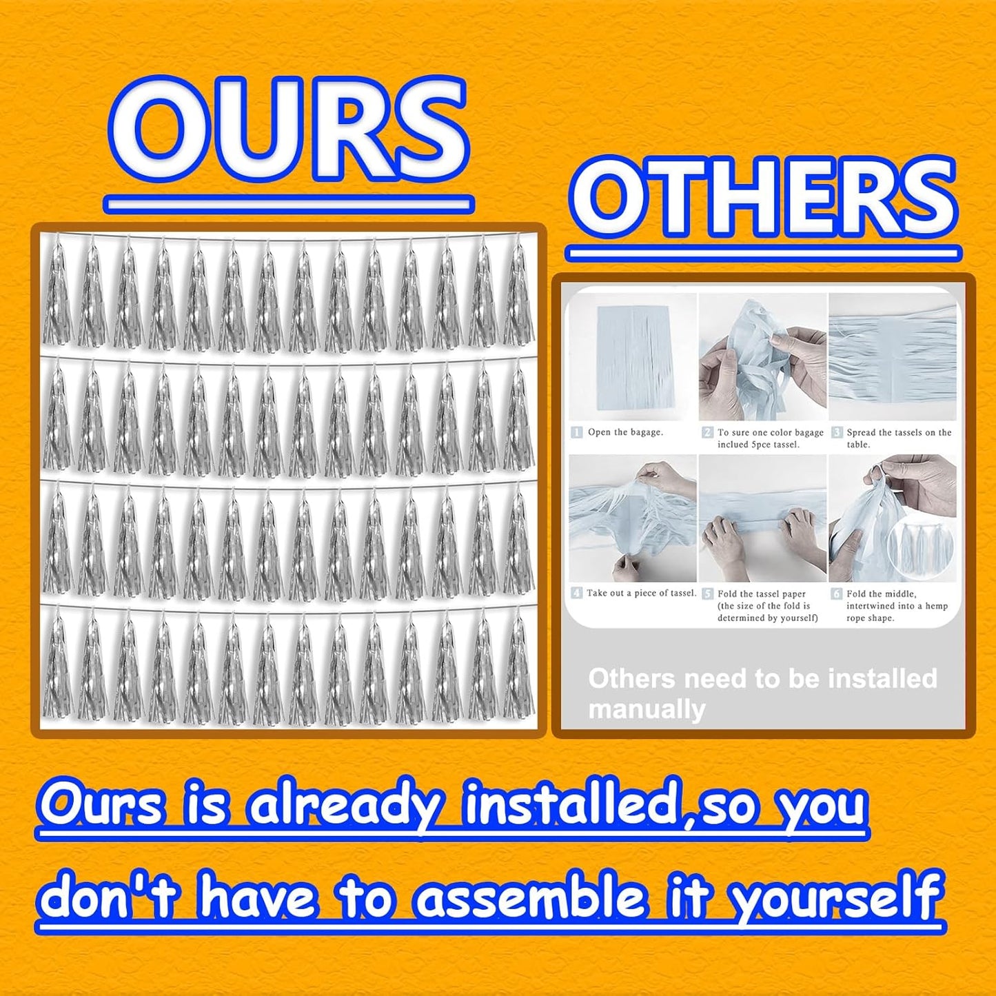 4P Silver Foil Fringe Tassel Banner Garland Metallic Tinsel Streamers Wall Hanging Curtain Backdrop Banners for Parade Floats, 2024 Graduation Decorations, Christmas, Wedding Party Decoration