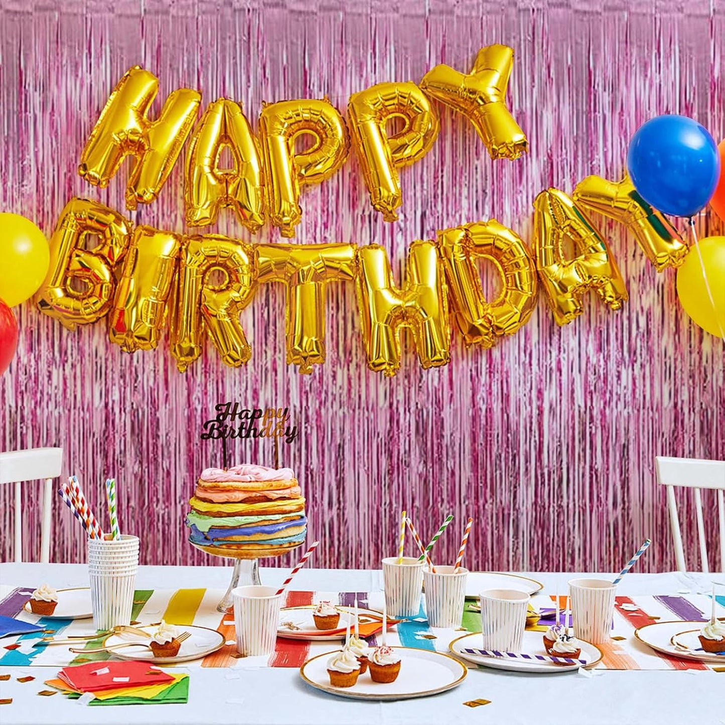 10 Pack Pink Foil Curtain Backdrop 3.2ft x 9.8ft Metallic Tinsel Foil Fringe Curtains Streamer Photo Booth Backdrop for Birthday Party Engagement Bachelorette Party Decorations (Pink)