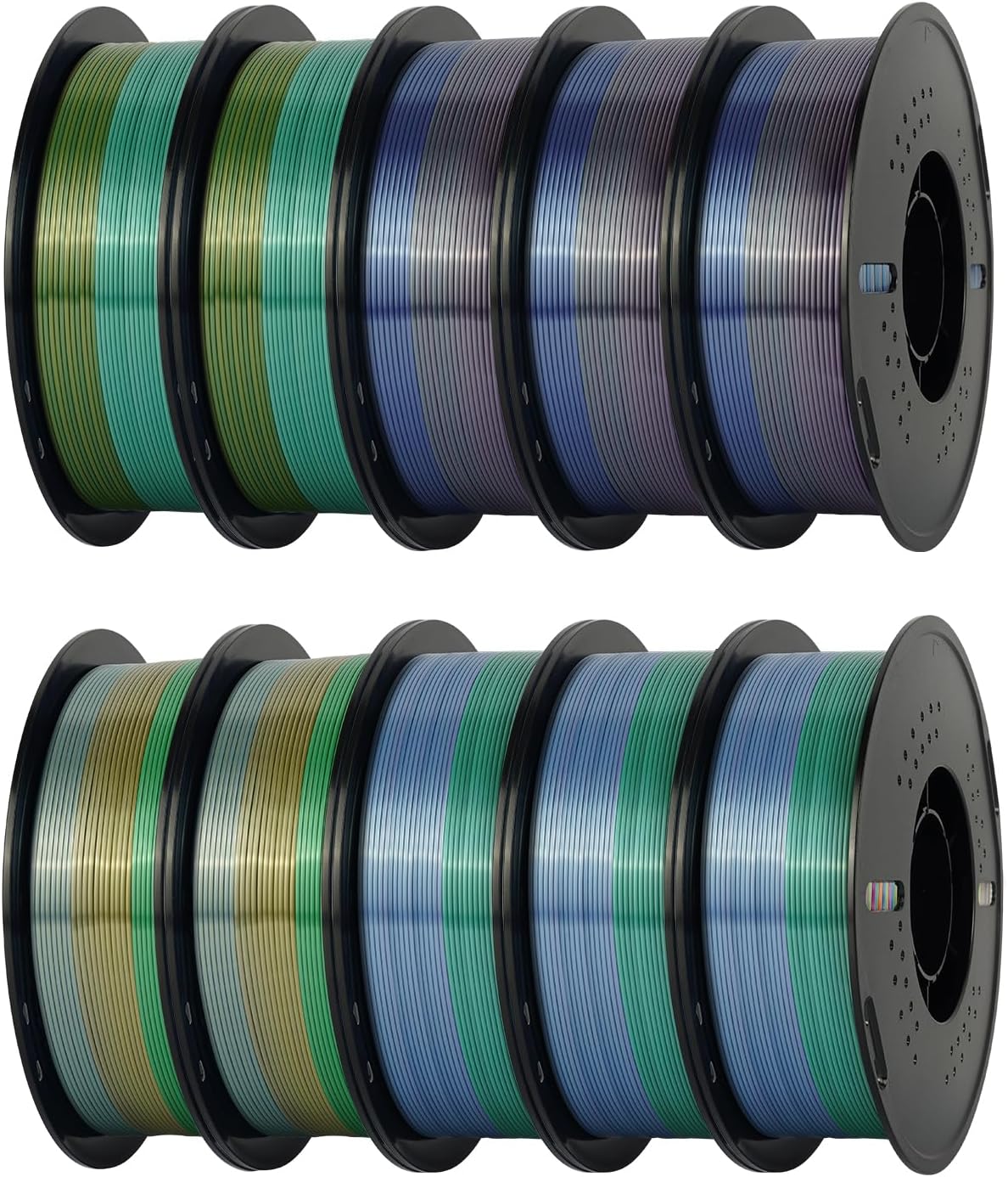 Kingroon 10KG Silk Rainbow PLA Filament Bundle, 1.75MM 3D Printing Filament, Color Changing, Dimensional Accuracy 0.02mm, Fits Most 3D Printers