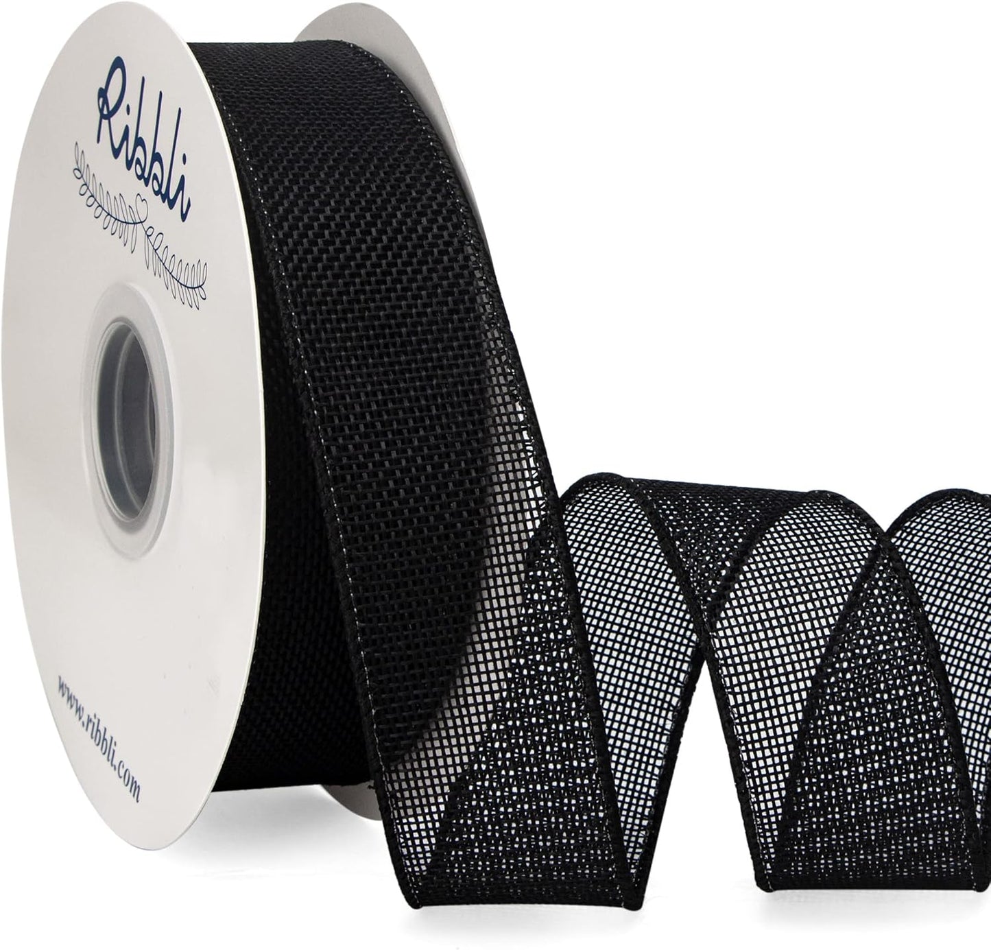 Ribbli Black Burlap Wired Ribbon, 1-1/2” Inch x Continuous 20 Yard, Black Wired Ribbon for Wreaths,Big Bows,Tree Decoration,Outdoor Decoration