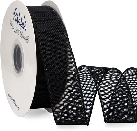 Ribbli Black Burlap Wired Ribbon, 1-1/2” Inch x Continuous 20 Yard, Black Wired Ribbon for Wreaths,Big Bows,Tree Decoration,Outdoor Decoration