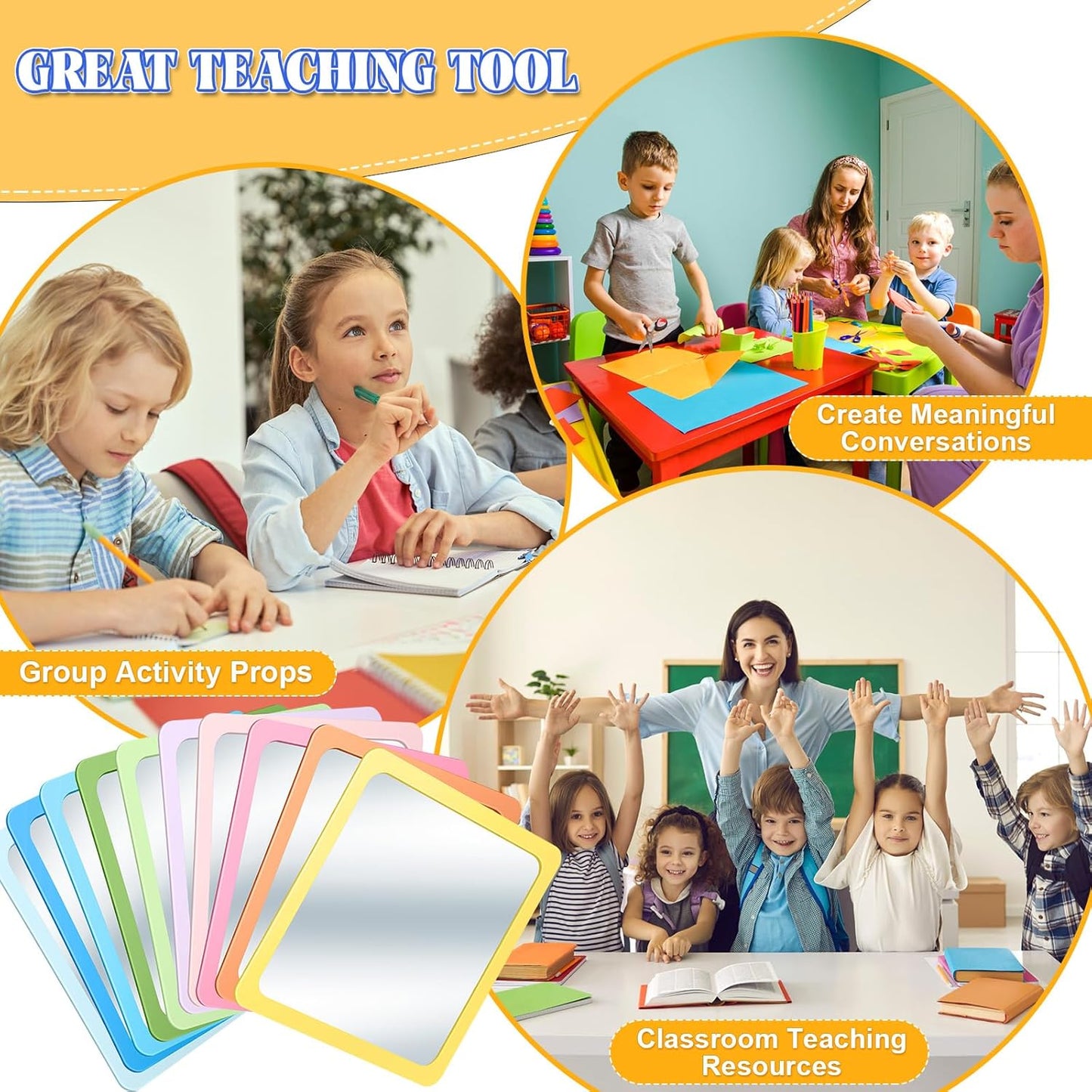 Dandat 10 Pcs Small Mirrors for Kids 6 x 6 Inch Square Shatter Proof Reflector Toddler Glass Plastic Reflector for Classroom DIY Craft Preschool Facial Expression (Macaron Colors)