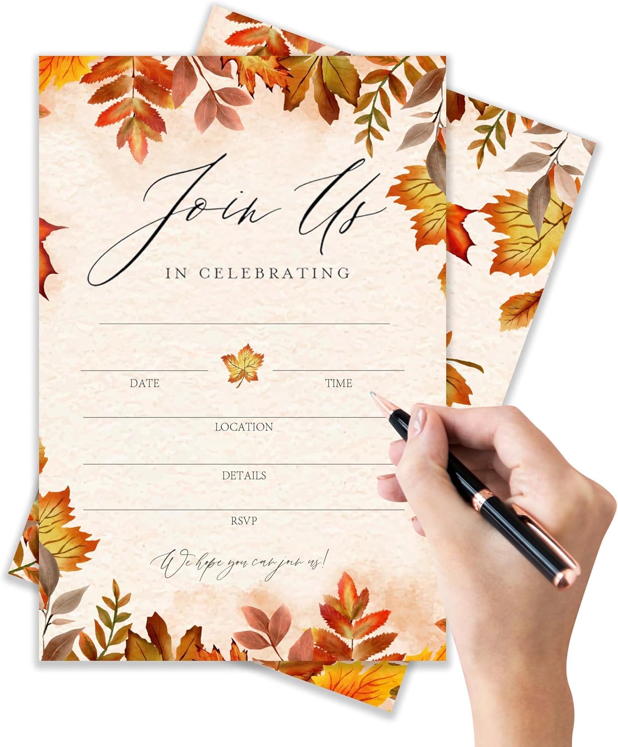 Join Us In Celebrating - Fall Invitation Cards with Envelopes Pack of 20 (4"x6") - Autumn Themed Leafy Invitations for Baby Shower, Wedding, Bridal Shower, Baptism, etc.(149)