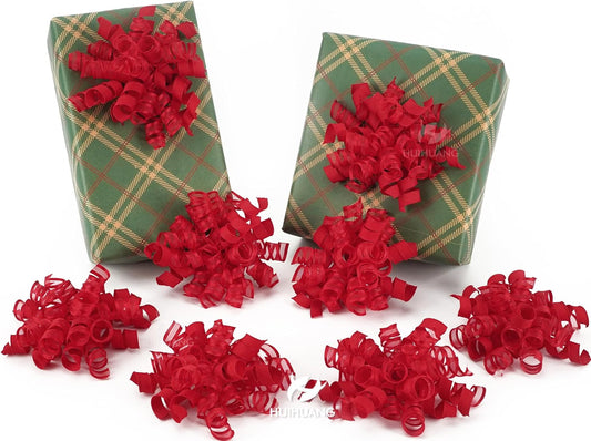 HUIHUANG Red Bows for Gift Wrapping Christmas Gift Bows 5 inch x 8 Counts Self-Adhesive Curly Ribbon Bow for Presents, Paper Bag, Party Favors, Wrapping Accessories, Holiday Wedding Decoration