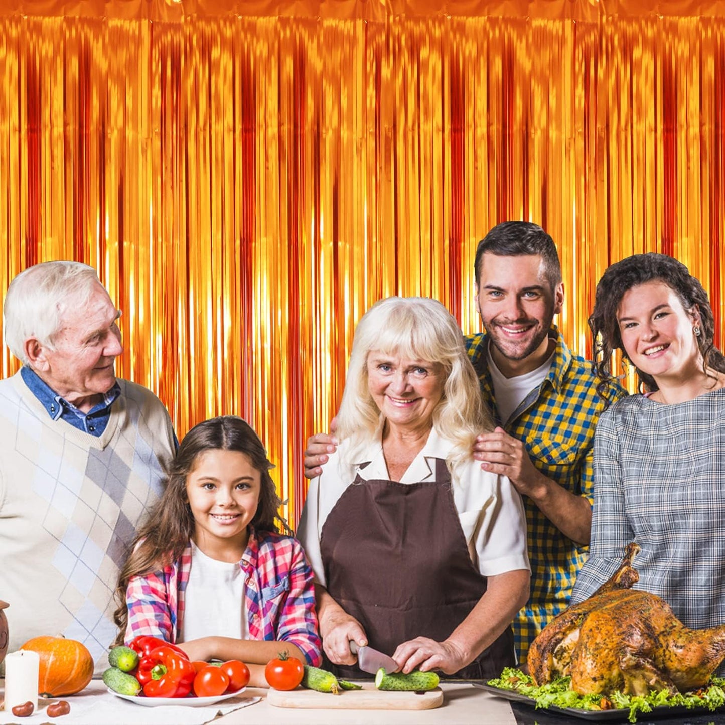 GOER 3.2 ft x 8.2 ft Metallic Tinsel Foil Fringe Curtains Party Photo Backdrop Party Streamers for Birthday,Graduation,New Year Eve Decorations Wedding Decor (Orange,1 Pack)