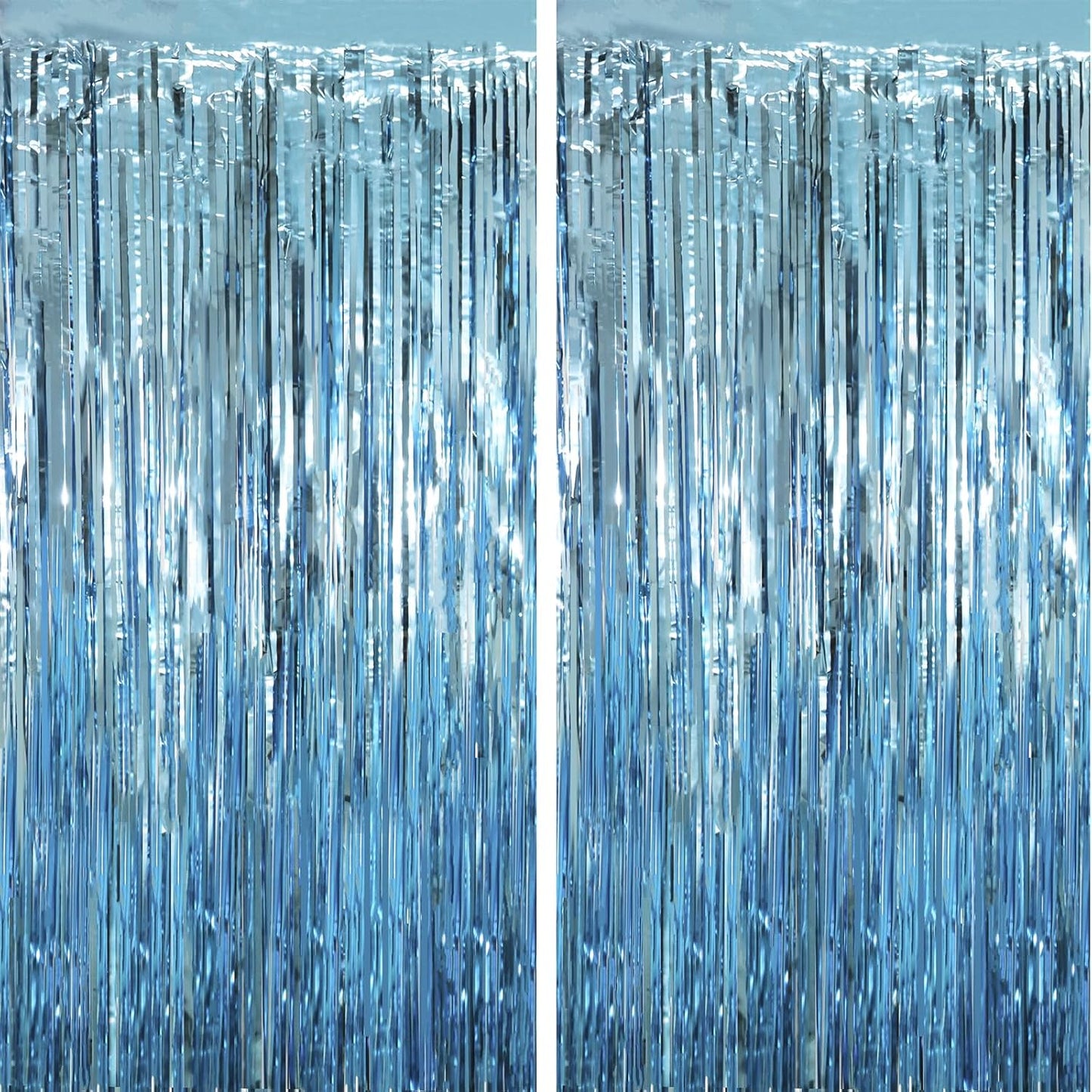 2 Pack Light Blue Tinsel Foil Fringe Curtains, Blue Party Decorations, Metallic Tinsel Party Streamers Backdrop for Birthday Baby Shower Graduation Wedding Anniversary Party Decorations