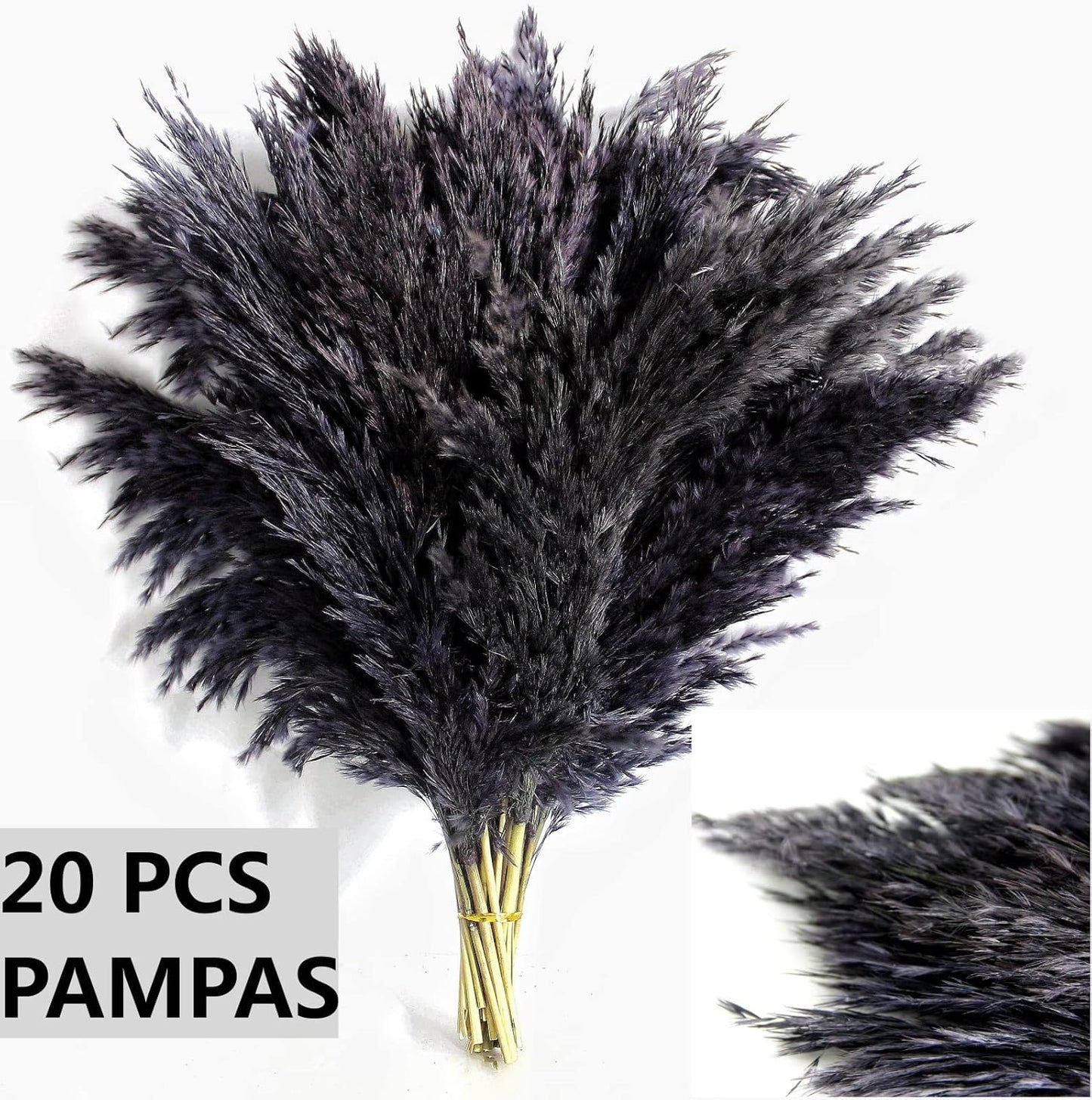 Black Pampas Grass for Home Decor - Elegant Boho Decor - Premium Quality Pampas Grass Stems - Perfect for House, Nursery, Western, Wedding, Table, and Bohemian Decor (20PCS)