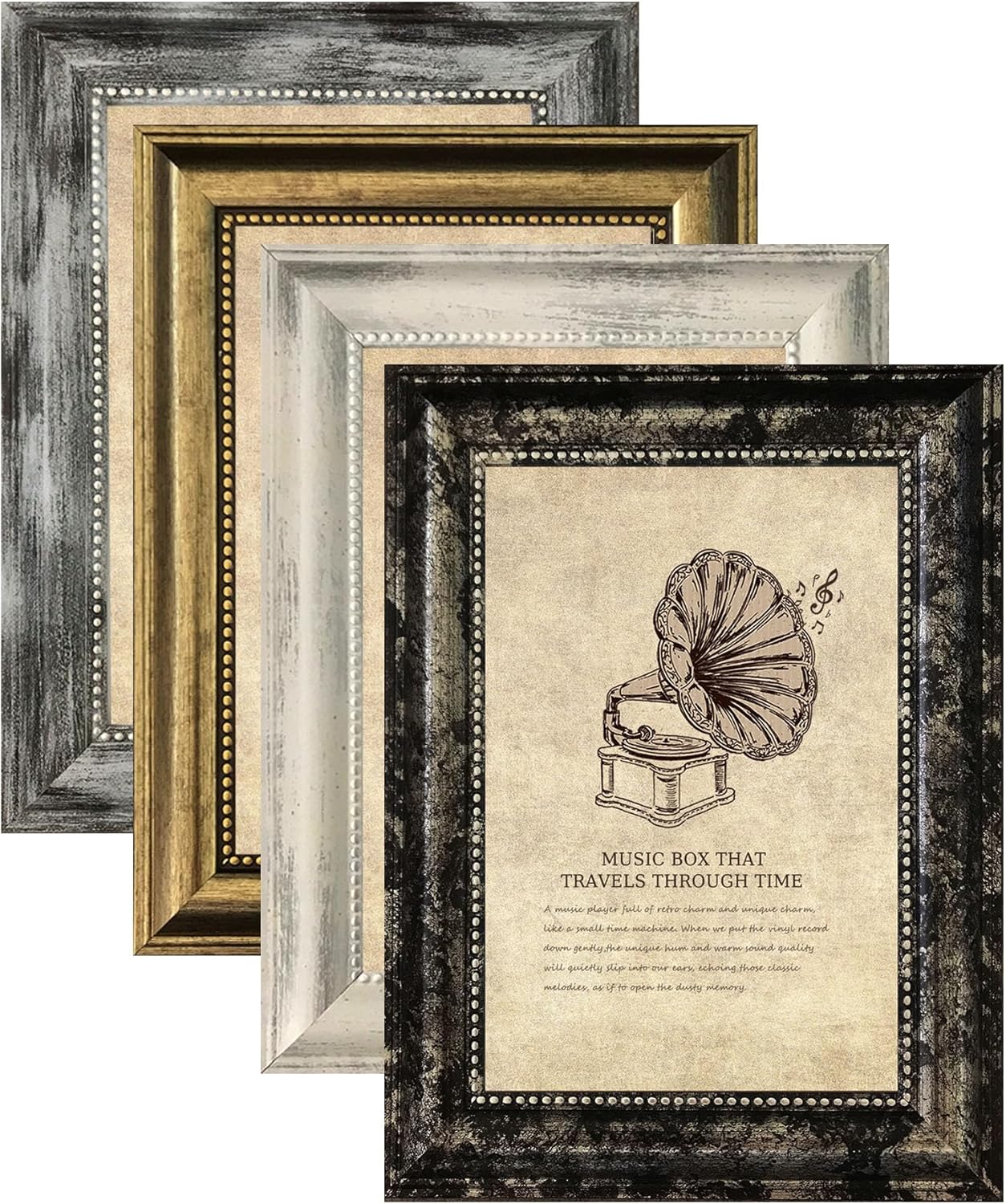 8x10 Picture Frames Set of 4- Rustic Retro Photo Frame with Real Glass Wall Mount and Tabletop Display Family Friends Wedding Gift