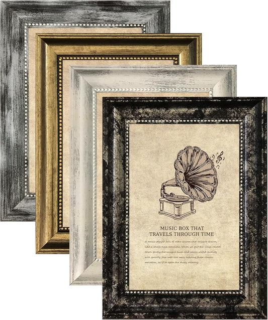 8x10 Picture Frames Set of 4- Rustic Retro Photo Frame with Real Glass Wall Mount and Tabletop Display Family Friends Wedding Gift