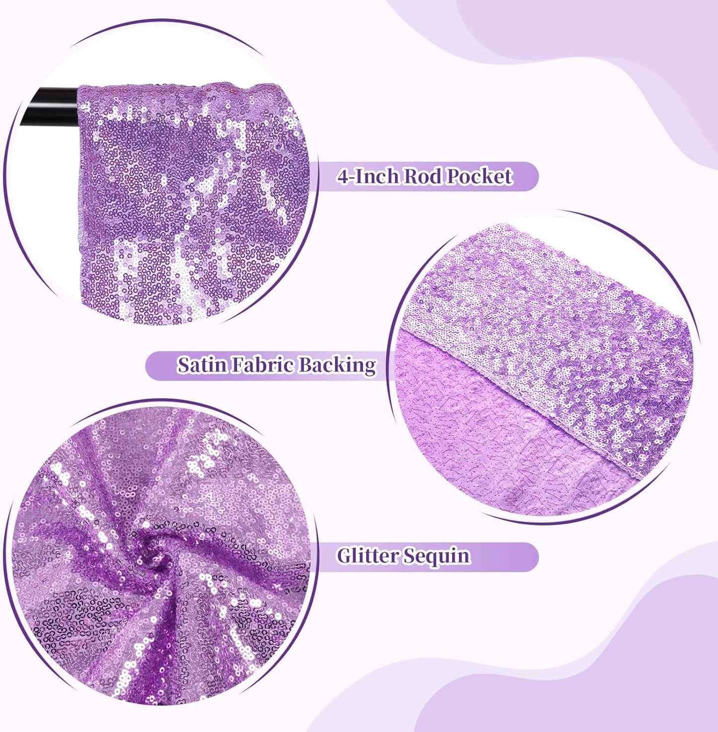 SquarePie Sequin Backdrop Less Transparent Background Sparkly Curtain for Wedding Party 4FT x 7FT Lavender