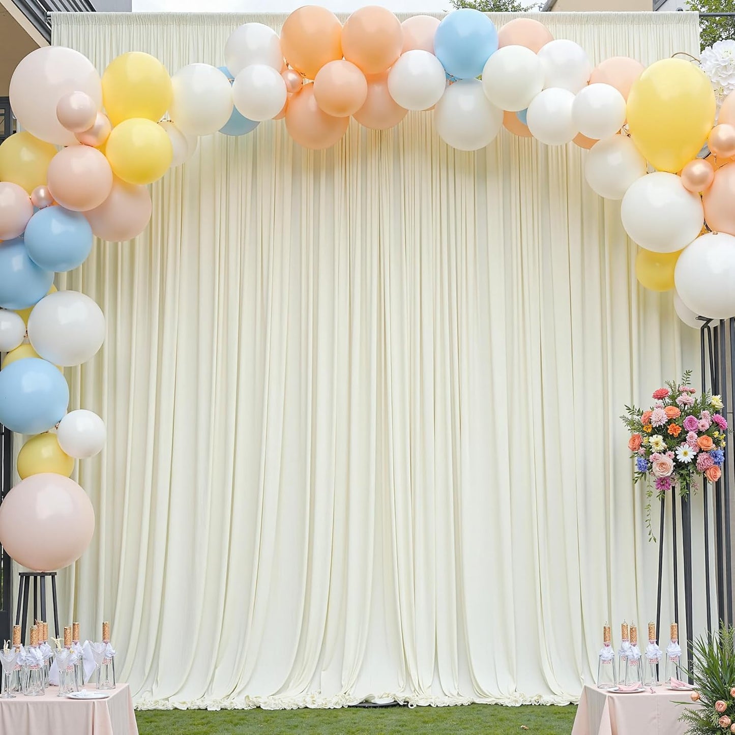 40×12ft Wrinkle Free Ivory Backdrop Curtain for Wedding Parties, 8 Panels 5×12ft Long Soft Silky Polyester Backdrop Drapes Cream Photo Back Drop Curtains for Party Photography Background Cloth