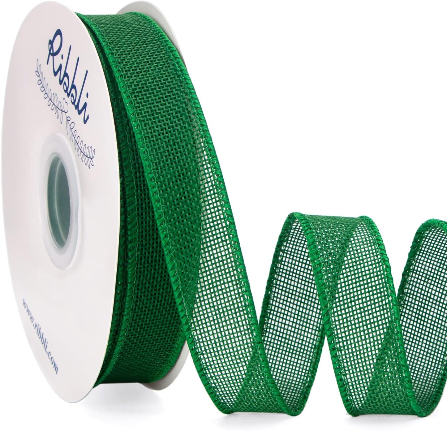 Ribbli Emerald Green Burlap Wired Ribbon, 1” Inch x Continuous 20 Yard, Green Wired Ribbon for Wreaths,Big Bows,Tree Decoration,Outdoor Decoration