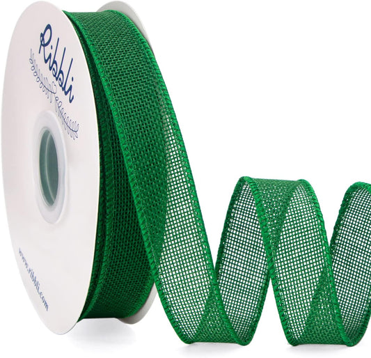 Ribbli Emerald Green Burlap Wired Ribbon, 1” Inch x Continuous 20 Yard, Green Wired Ribbon for Wreaths,Big Bows,Tree Decoration,Outdoor Decoration