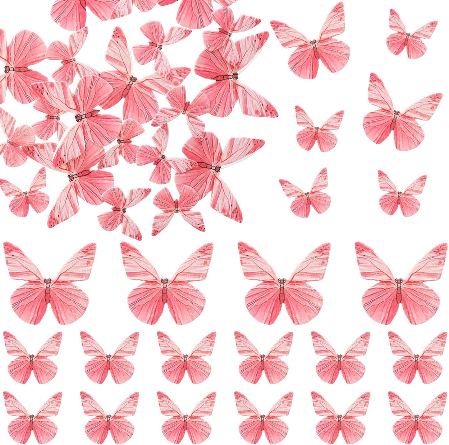 Ephlyn 72Pcs Edible Butterfly Cupcake Toppers 3D Realistic Butterfly Cake Picks Cute Cupcake Decorations for Baby Shower Boys Girls Birthday Party Decorations Red