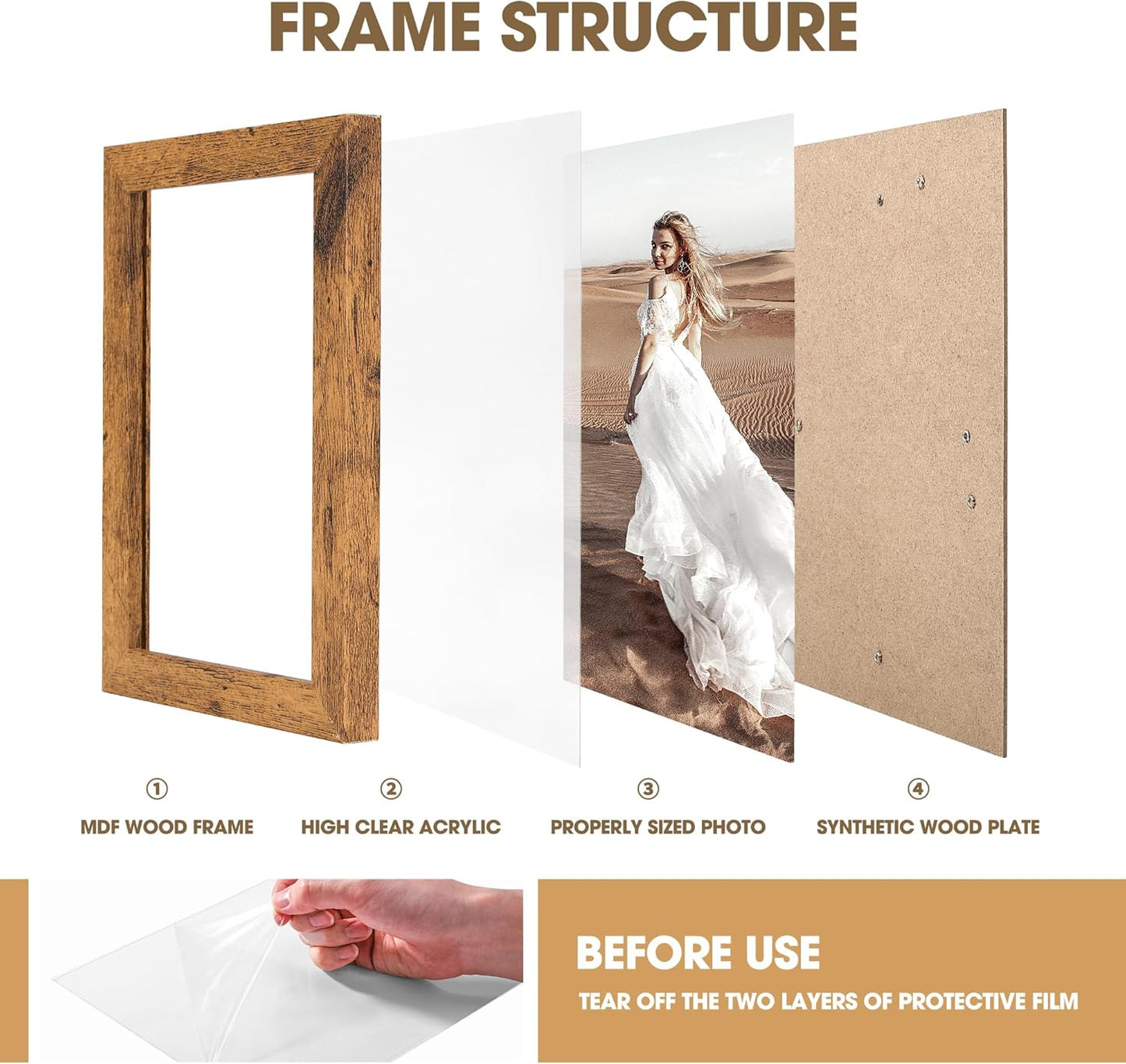 TWING 8x10 Picture Frames Set of 6, Rustic Photo Frames Collage for Wall Decor Mounting or Table Display,Home Decorative Wall Gallery Picture Photo Frame Wood Brown,Walnut