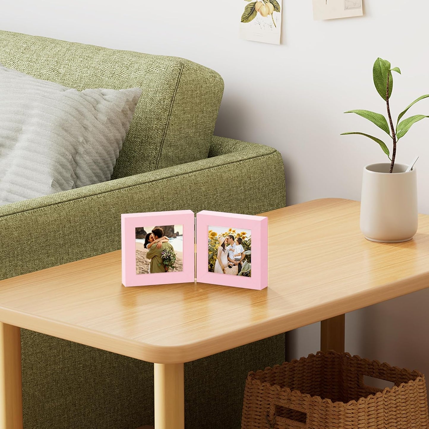 decorUhome Double 4x4 Picture Frame Vertical, Engineered Wood Bifold Photo Frame with Plexiglass for Tabletop Display, 4x4, Pink