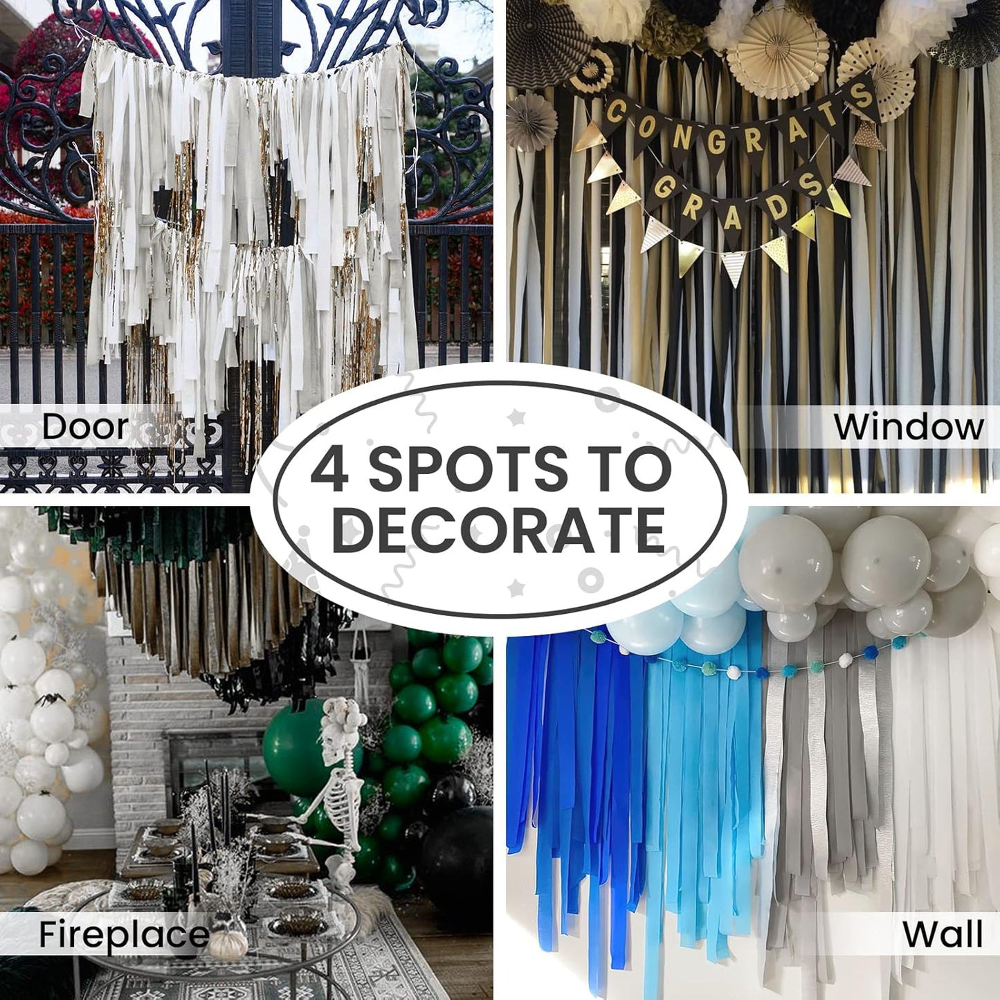 PartyWoo Silver Crepe Paper Streamers 4pcs 328ft Pack of Silver Crepe Paper for Wedding Bachelorette Birthday Baby Shower Bridal Shower Engagement Anniversary New Year Graduation Party Decorations