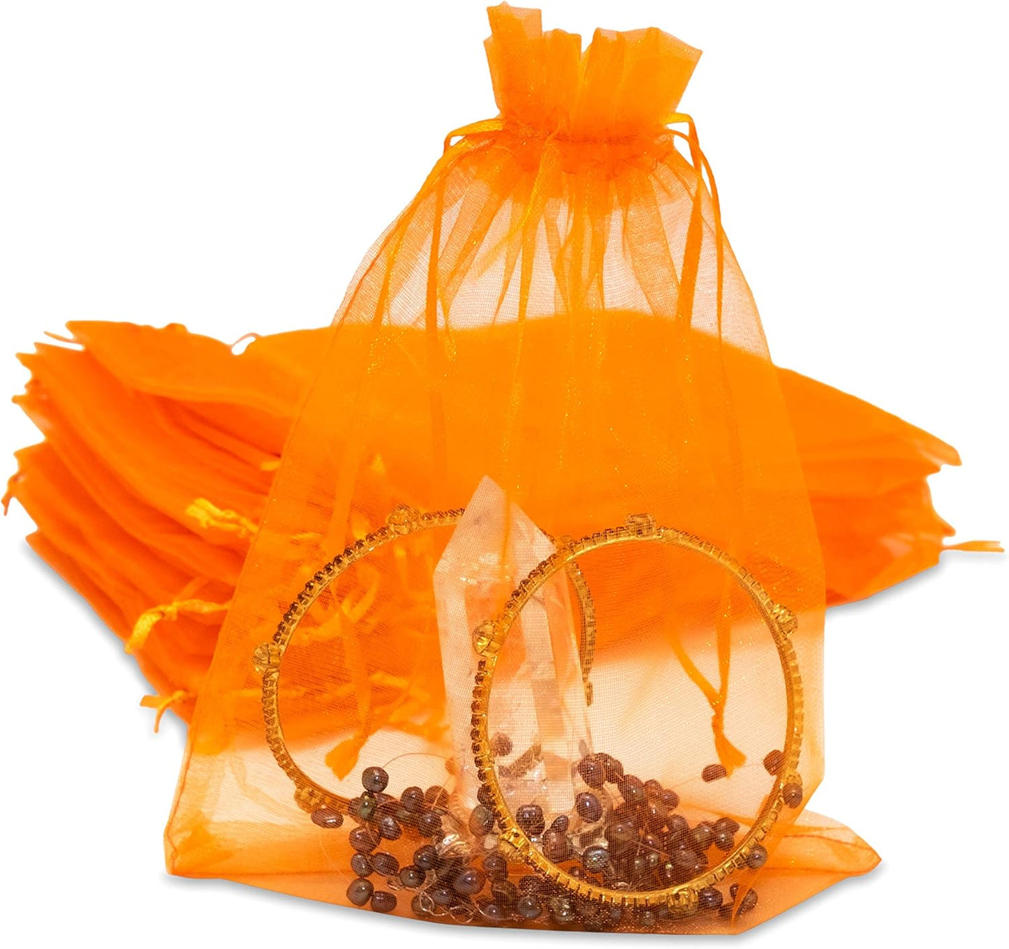 TheDisplayGuys 100-Pack 6x8 Orange Sheer Organza Gift Bags with Drawstring, Jewelry Halloween Candy Treat Wedding Party Favors Mesh Pouch