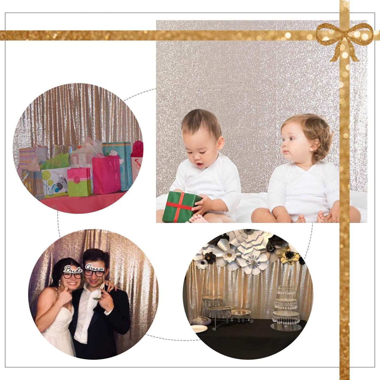 Poise3EHome 8FT x 10FT Sequin Photography Backdrop Curtain for Party Decoration, Champagne