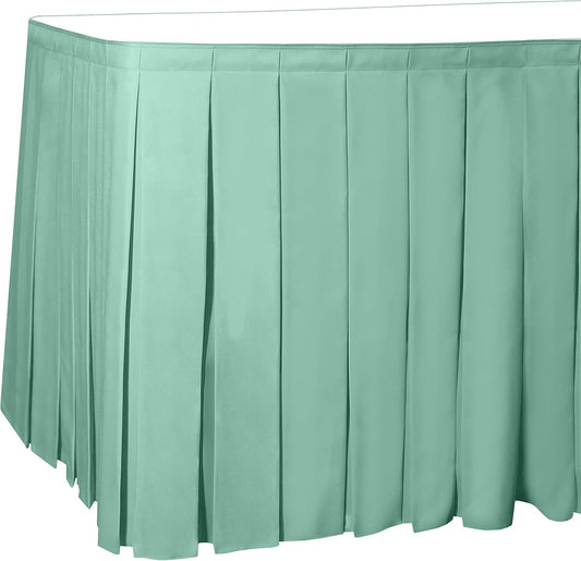 Ultimate Textile Pleat Polyester Fabric Table Skirt - Machine Washable Flame Resistant with Clips for Events, Weddings & Trade Shows, Cut & Sewn in Paterson, NJ - Mint, 17' Box Pleat