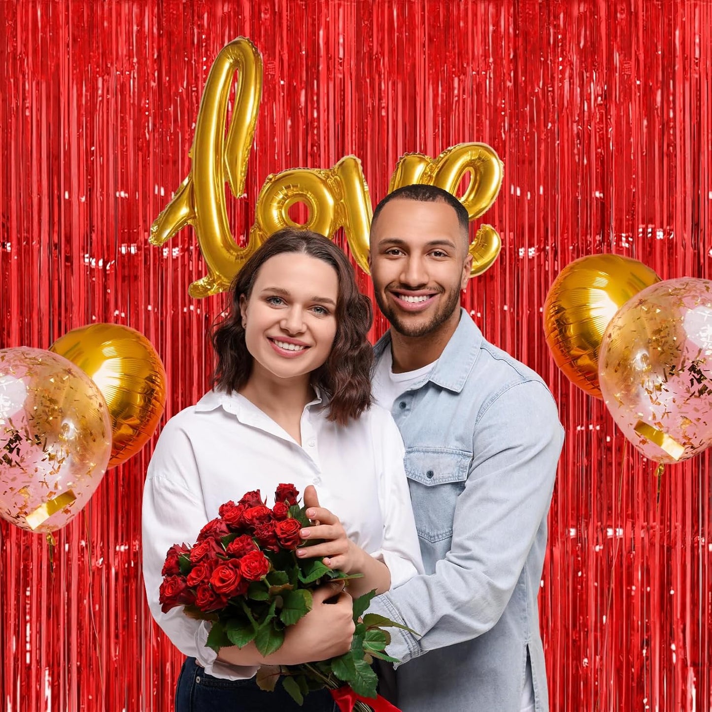 Christmas Decorations Red Streamers - Thicken 2 Pack 3.2 x 8.2 FT - Red Tinsel Foil Fringe Curtains Party Backdrop for Birthday, Casino, Carnival, Cherry, Hollywood Red Carpet Party Decorations