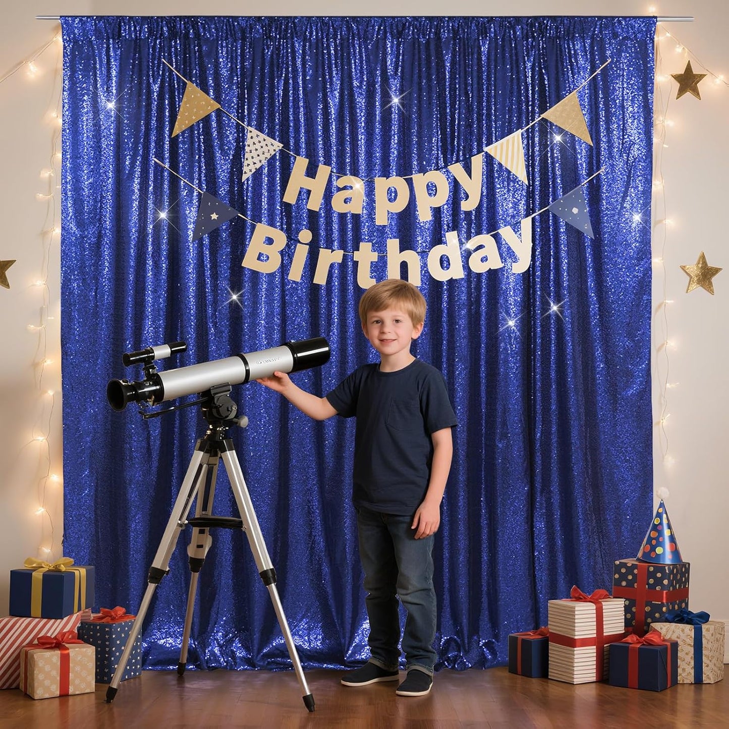 SquarePie Sequin Backdrop Curtain Less See Through Background for Wedding Party 20FT x 10FT Navy Blue