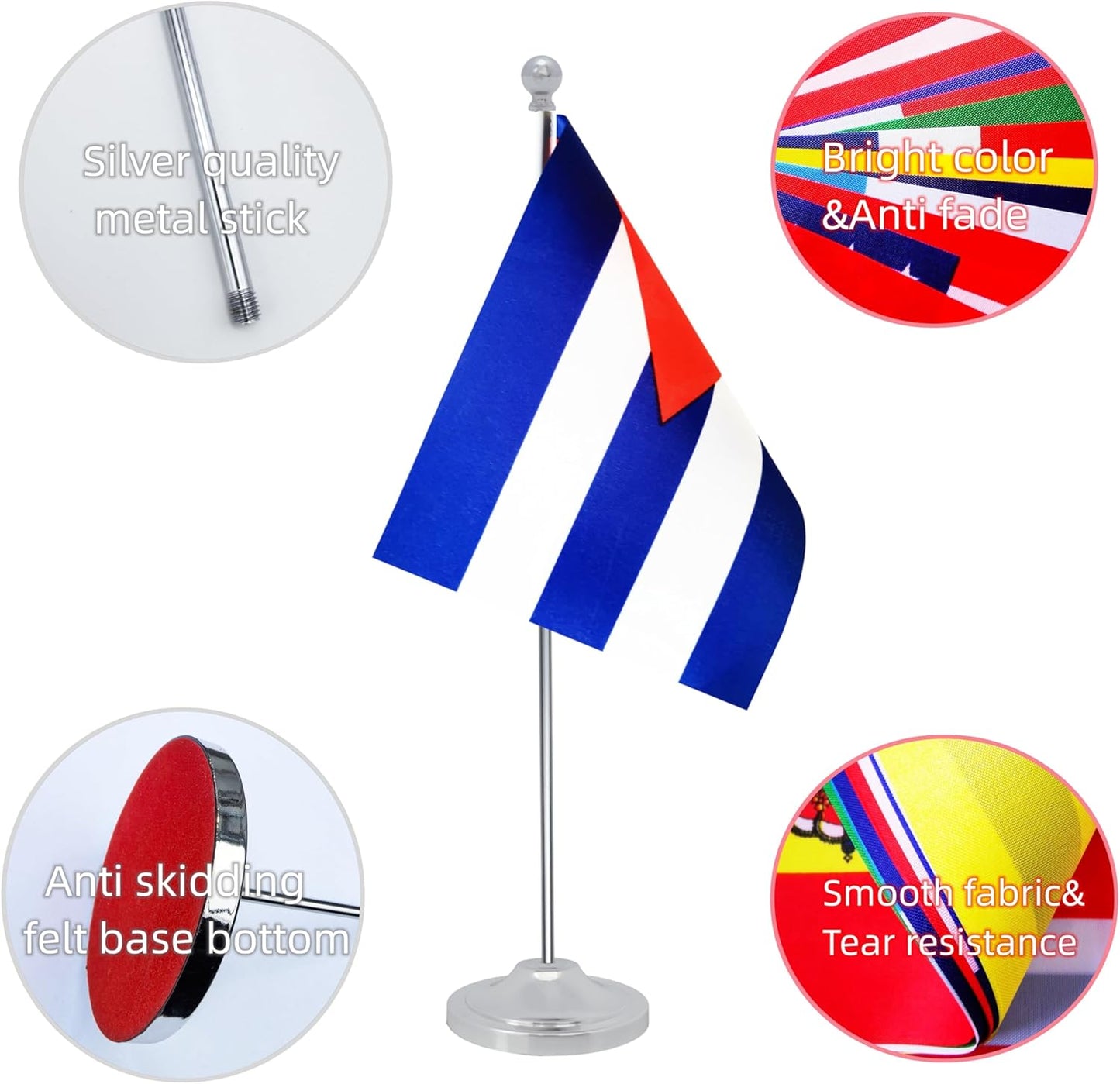 Cuba Desk Flag, Cuban Table Office Flag with Metal Pole and Stand Base, International Country Flags, Festival Event Celebration, Classroom Meeting Desktop Decor (Cuba)