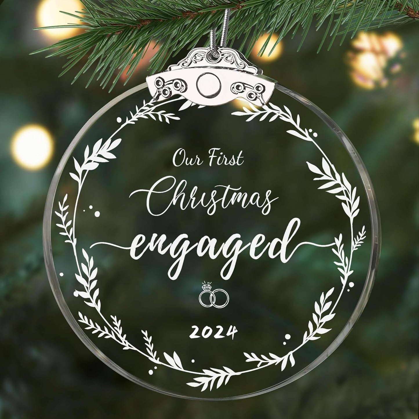 Our First Christmas Engaged Ornaments 2024 for Bridal, Engagement Gifts for Couples, Wedding Gift, Bridal Shower Gift, Glass Engaged Ornaments for Her, Newlywed