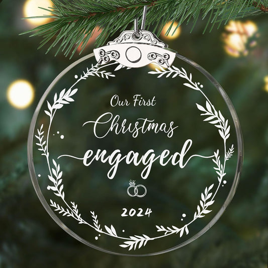 Our First Christmas Engaged Ornaments 2024 for Bridal, Engagement Gifts for Couples, Wedding Gift, Bridal Shower Gift, Glass Engaged Ornaments for Her, Newlywed