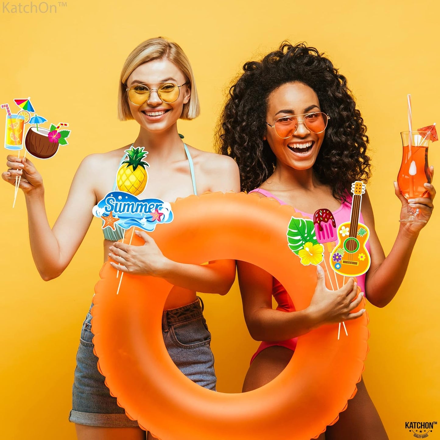 KatchOn, Tropical Hawaiian Photo Booth Props - Pack of 50, Luau Party Decorations | Luau Photo Booth Props for Hawaiian Party Decorations | Luau Photo Props, Aloha Party Decoration, Summer Party Décor