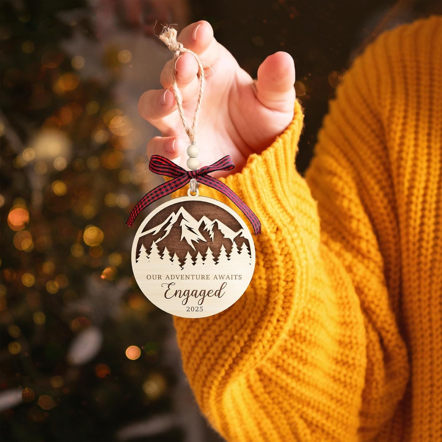 Pawzity Engagement Gifts for Couples - Engagement Gifts for Women, Her, Bride to Be, Couple - Just Engaged Gift for Her, Friends - Engaged Ornament 2025 - Newly Fiance Gift for Her - Wood Ornament