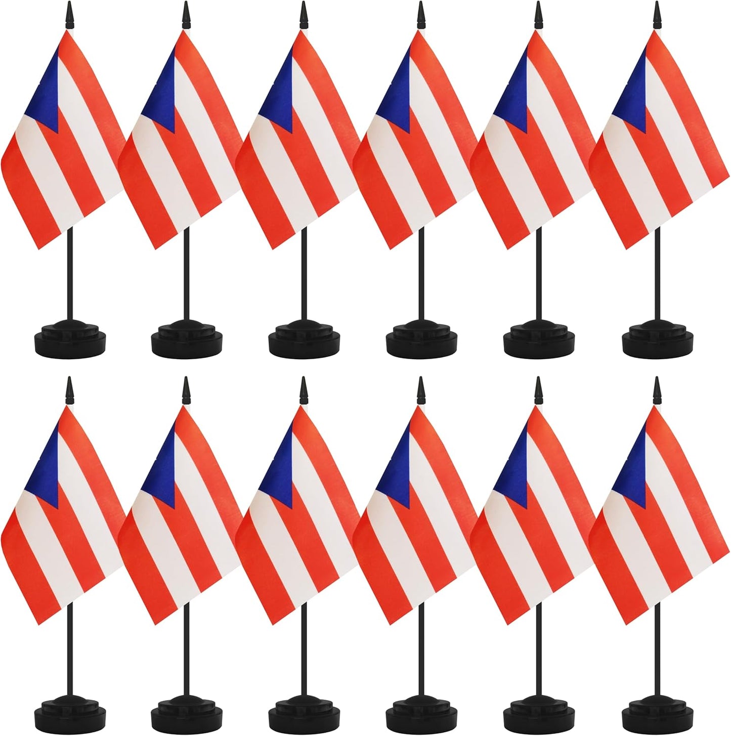 12 Pack Puerto Rico Desk Flags, Puerto Rican Desktop Flag, Small Miniature Office Flags with 12" Black Pole and Black Base, Offices, Classroom, Home, Festival Decoration (Puerto Rico)