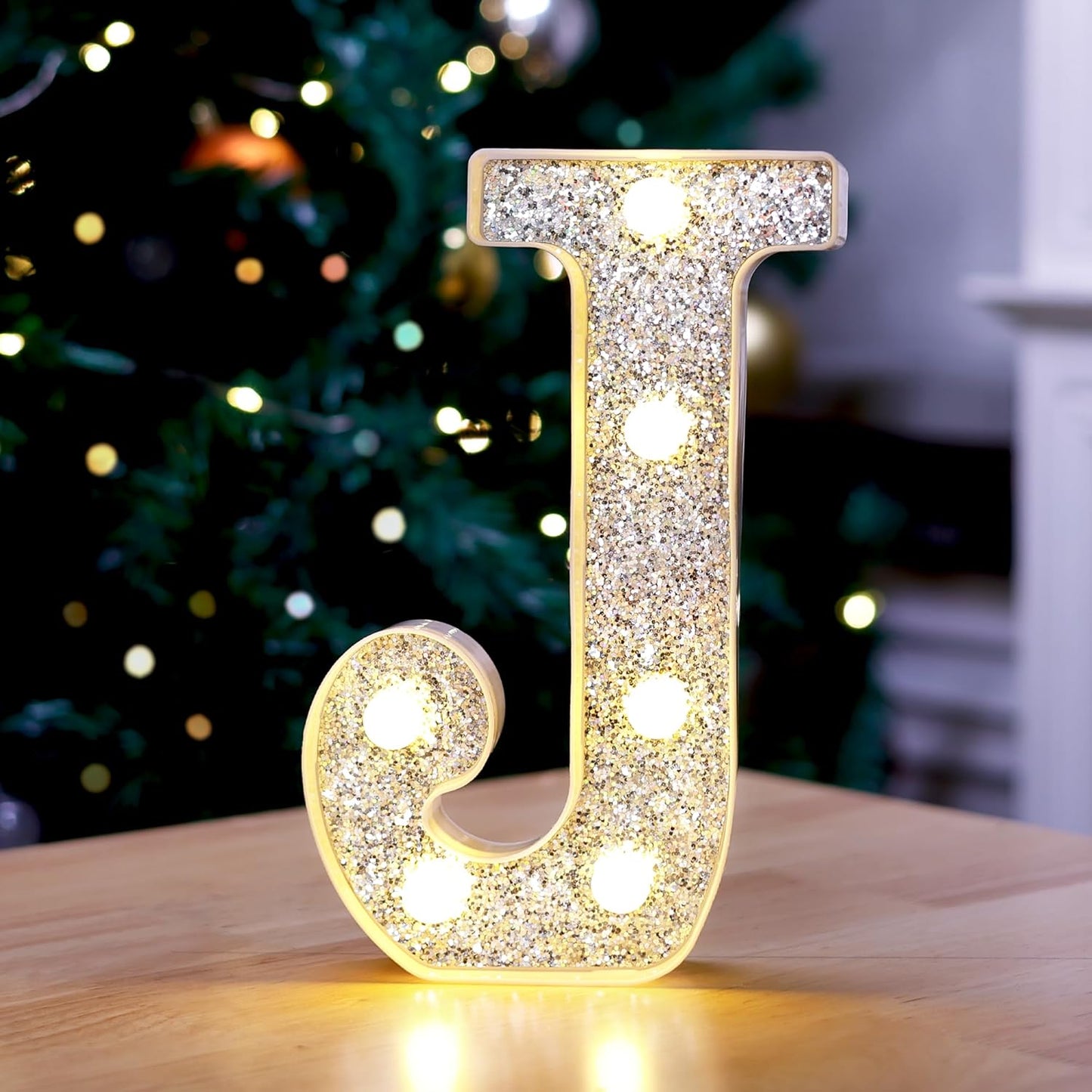 Marquee Light Up Letters, Glitter Silver LED Letter Lights Battery Powered Alphabet Letter Sign for Night Light Wedding Birthday Party Cafe Bar Decoration Girls Room Decor - J