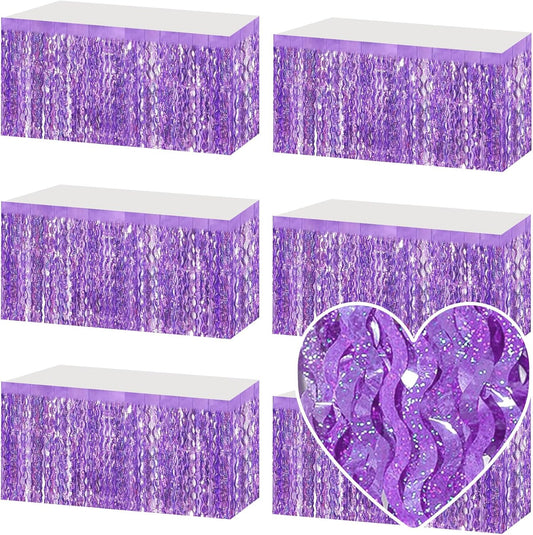 6 Pack 29x108 Inch Light Purple Wave Foil Fringe Table Skirts Metallic Banner for Tinsel Streamer Garland Backdrop for Parade Floats Mother's, Graduate, Mardi Gras, Birthday, Wedding Party Decorations