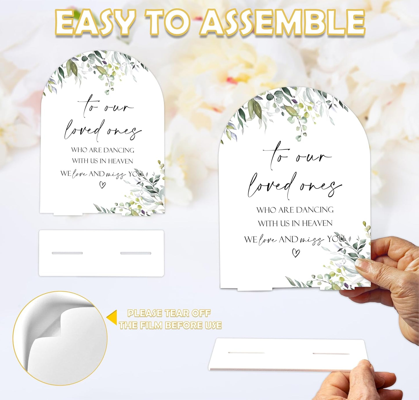 Greenery Wedding Memorial Sign, 6 x 8 Inch White Arch Acrylic Wedding Sign with Holder, Wedding Sign for Ceremony and Reception, Wedding Decoration, Wedding Supplies - LY11