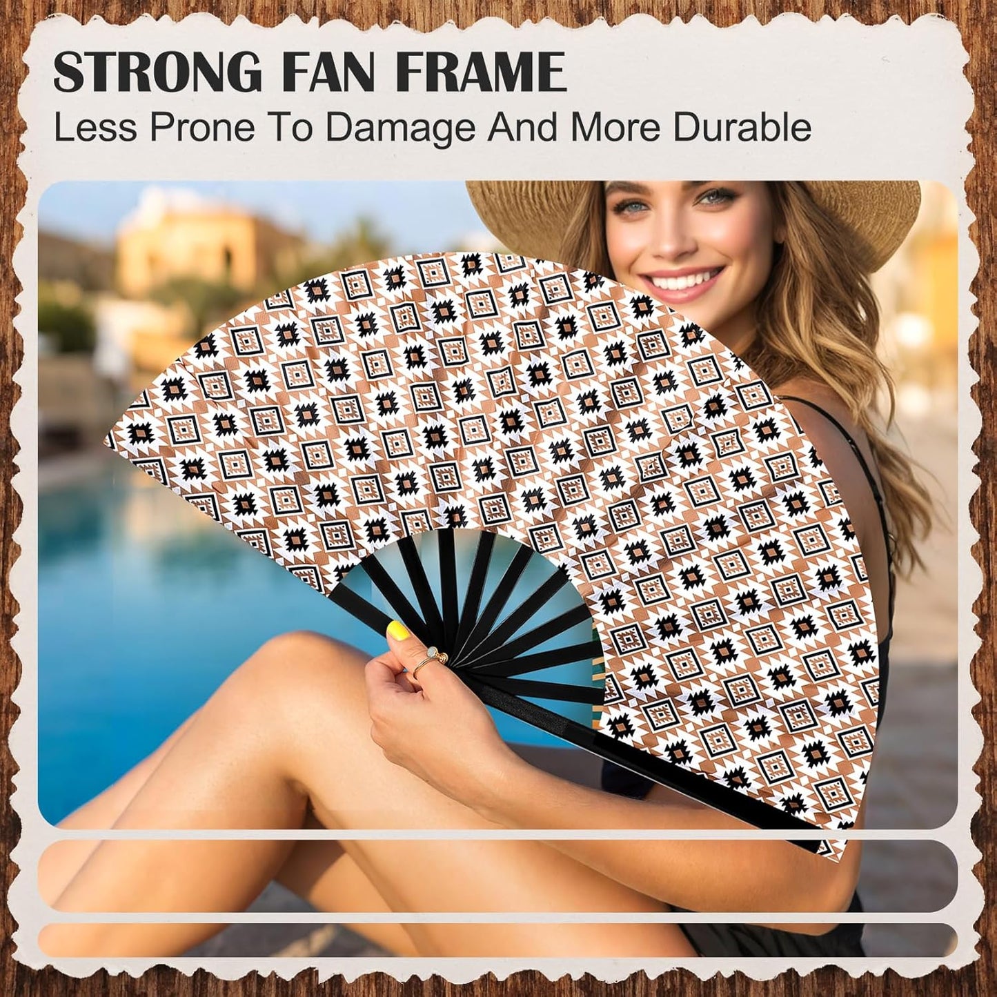 Thyle 6 Pcs Large Folding Fan for Line Dancing Bulk Boots on The Ground Hand Fan Black Popping Clapping Party Favors Decoration Gift for EDM Festival Club Summer(Western Cowboy)